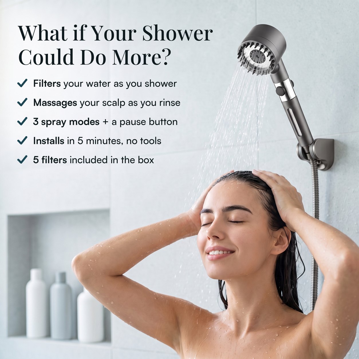 Showering with the CONNECT filtered shower head
